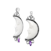 AP-1185-AM Sterling Silver Half Moon Shape Pendant With Bone Face and Amethyst Jewelry Bali Designs Inc